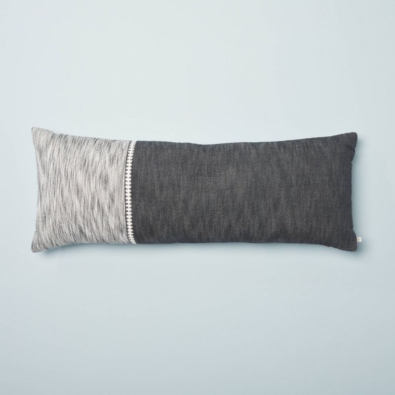 Photo 1 of 16" X 42" Diamond Stripe Color Block Lumbar Bed Pillow /Sour Cream - Hearth & Hand™ with Magnolia
