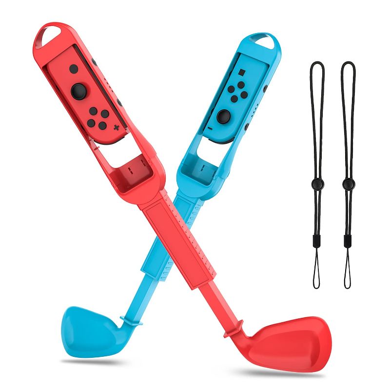 Photo 1 of Trconk Golf Clubs 2 Pack Compatible with Nintendo Switch Joy-con, Switch Golf Game for Mario Golf Super Rush, Adjustable Controller Handle Grips Accessories with Wrist Strap