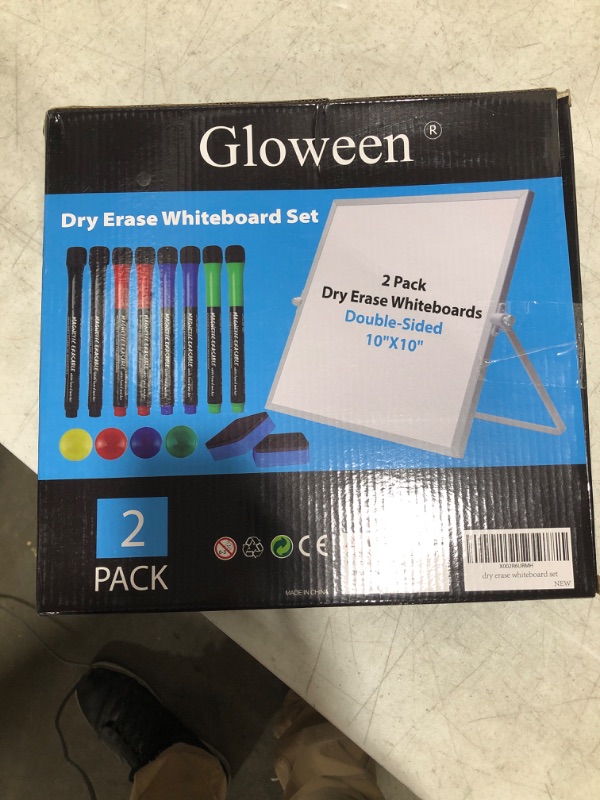 Photo 2 of 2 Pack Dry Erase White Board - 10''x10'' Magnetic Desktop Whiteboard with Stand, 8 Markers, 4 Magnets, 2 Erasers - Portable Double-Sided White Board Easel for Kids/Drawing/Memo/to Do List/Wall/School