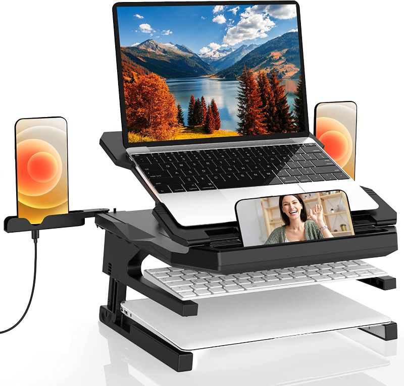 Photo 1 of Laptop Stand for Desk, Ergonomic 20 Angles Two-Layer Height Adjustable Laptop Stands, Foldable Laptop Stand with 360 Rotating Bases, Compatible with MacBook Pro, Dell XPS up to 10-17.3" Laptops, Black