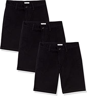 Photo 1 of Amazon Essentials Boys and Toddlers' Uniform Woven Flat-Front Shorts, 3 Pack Black 
