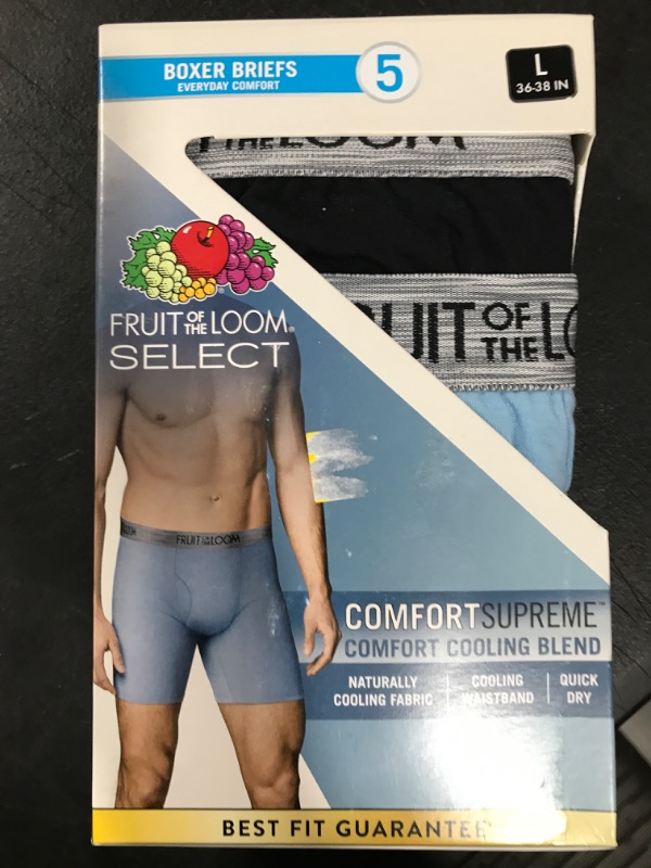 Photo 2 of Fruit of the Loom Select Men's Comfort Supreme Cooling Blend Boxer Briefs 5pk - Colors May Vary - LARGE 

