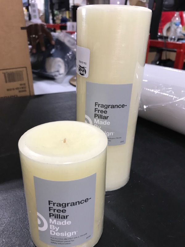 Photo 1 of Unscented Pillar Candle Cream - Made By Design™ x2 - (4"x3" + 8"x3")

