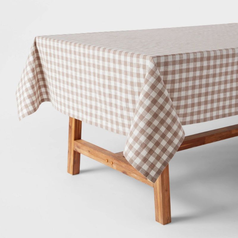 Photo 1 of 60 X 84 Cotton Gingham Tablecloth Taupe - Threshold
