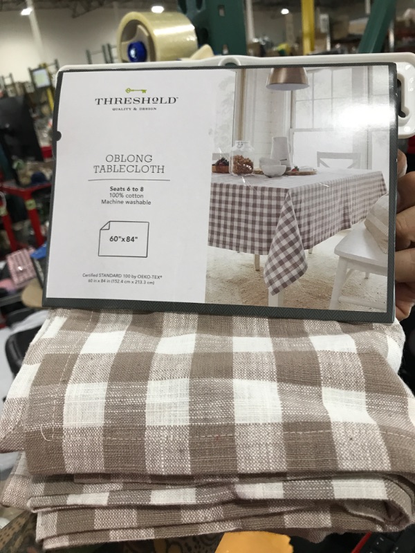 Photo 2 of 60 X 84 Cotton Gingham Tablecloth Taupe - Threshold
