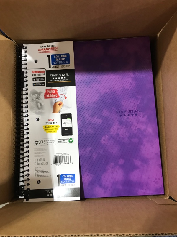 Photo 2 of 12 of the Five Star 1 Subject College Ruled Spiral Notebook purple 

