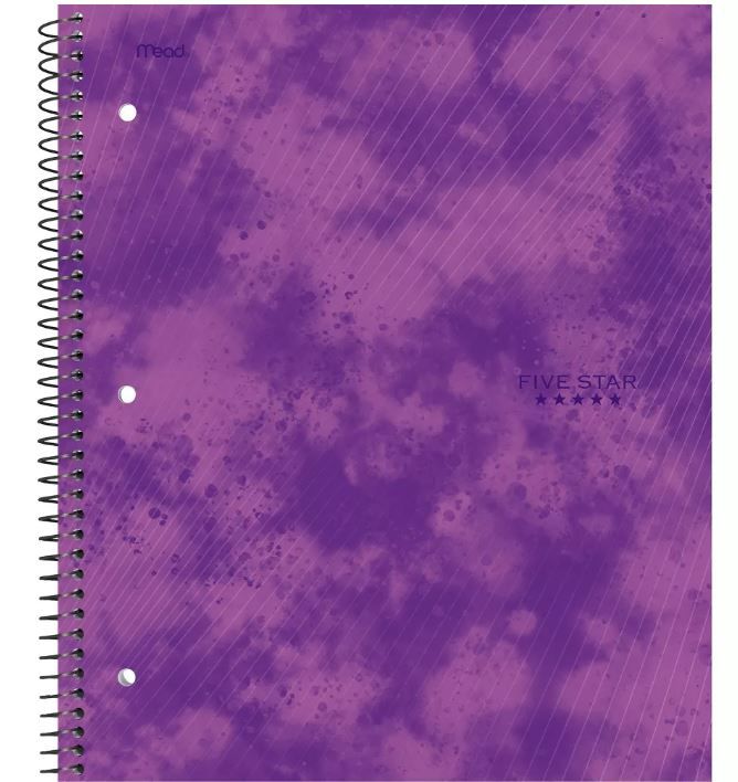 Photo 1 of 12 of the Five Star 1 Subject College Ruled Spiral Notebook purple 

