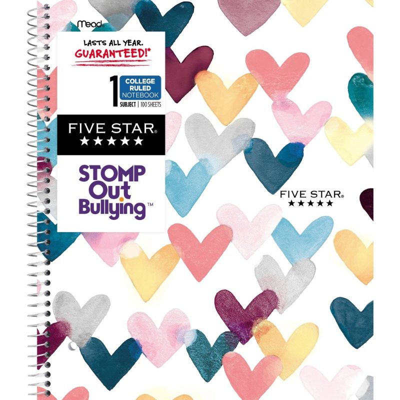 Photo 1 of 12 of the Five Star and STOMP Out Bullying College Ruled 1 Subject Spiral Notebook Plus Study App Hearts
