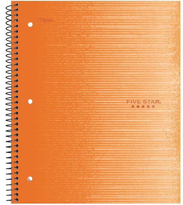 Photo 1 of 12 of the Five Star 1 Subject Wide Ruled Spiral Notebook Orange

