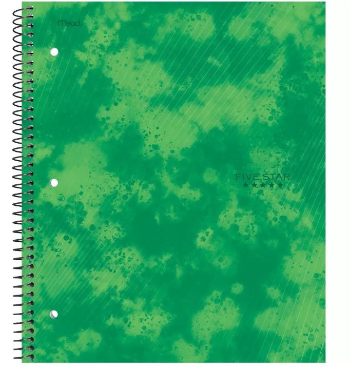 Photo 1 of 12 of the Five Star 1 Subject College Ruled Spiral Notebook Green

