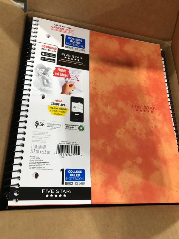 Photo 2 of 12 of the Five Star 1 Subject College Ruled Spiral Notebook Orange
