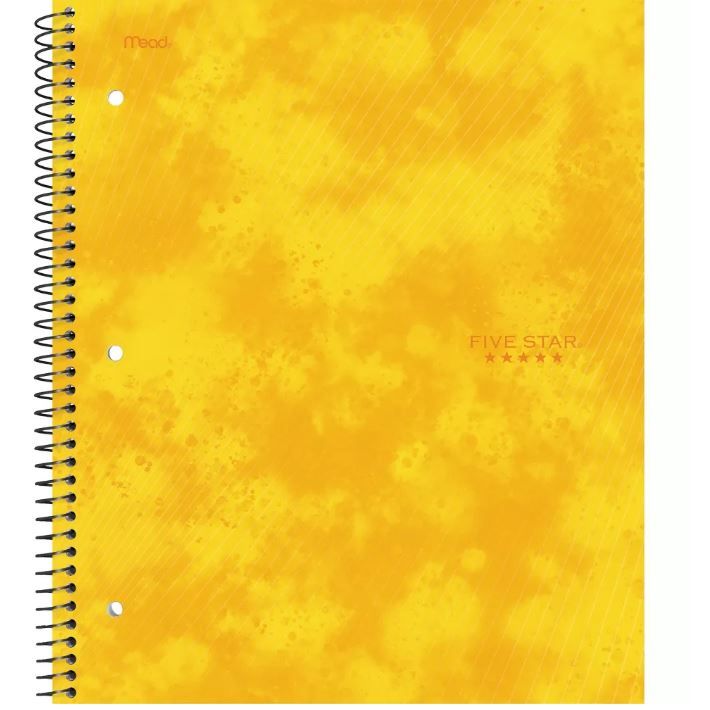 Photo 1 of 12 of the Five Star 1 Subject College Ruled Spiral Notebook Yellow