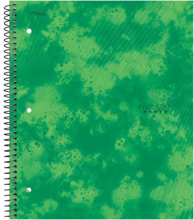 Photo 1 of 12 of the Five Star 1 Subject College Ruled Spiral Notebook Green

