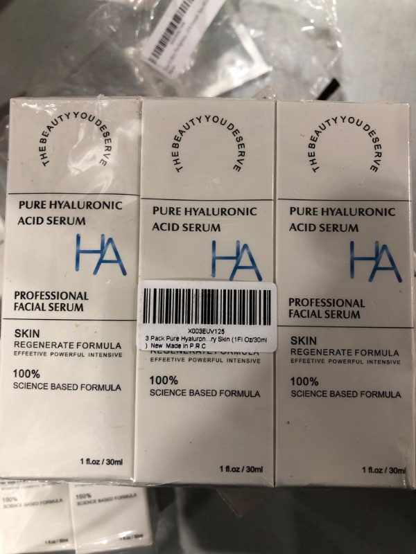 Photo 1 of 3 Pack Pure Hyaluronic Acid Serum for Face, Facial Moisturizer Skincare Fades Wrinkles Repair Brightening Firming Hydrating for Dry Skin (1Fl.Oz/30ml)