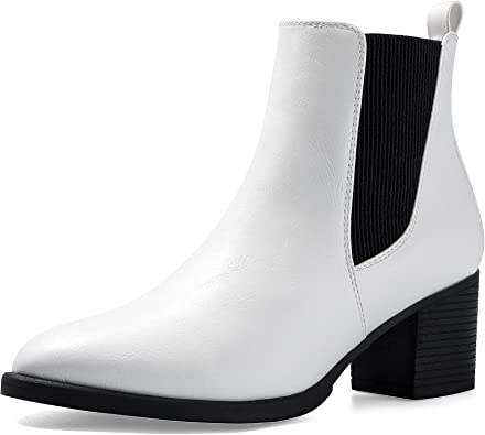 Photo 1 of COASIS Women's Chelsea Boots Chunky Heel Slip On Ankle Booties with Elastic Sided size 6 white