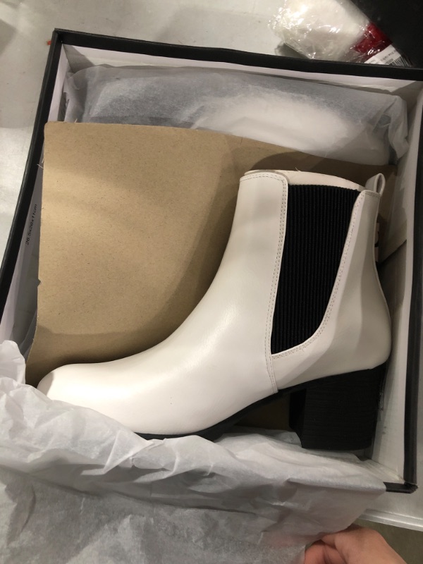 Photo 2 of COASIS Women's Chelsea Boots Chunky Heel Slip On Ankle Booties with Elastic Sided size 6 white