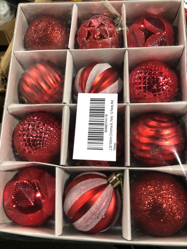 Photo 2 of 2.36"/60mm Christmas Balls Ornaments, Small Shatterproof Plastic Christmas Tree Decorations, Decorative Hanging Baubles for Christmas Holiday Wedding Party - 12 Pieces, Red