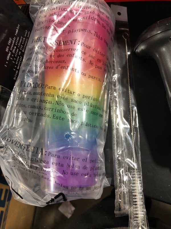 Photo 2 of 22oz Rainbow Color Changing Cup with Lid and Straw for Adults by Magic Cold Cup - BPA-FREE Reusable Double Wall Tumbler is Unbreakable & Leakproof with Resealable Lid Plug and Straw Cleaner
