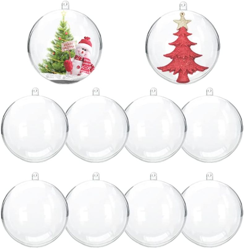 Photo 1 of 10 Sets Clear Fillable Ornaments Ball Large Transparent Plastic Craft Ornament Balls,120mm Christmas Tree Balls for New Years Wedding Party Decor