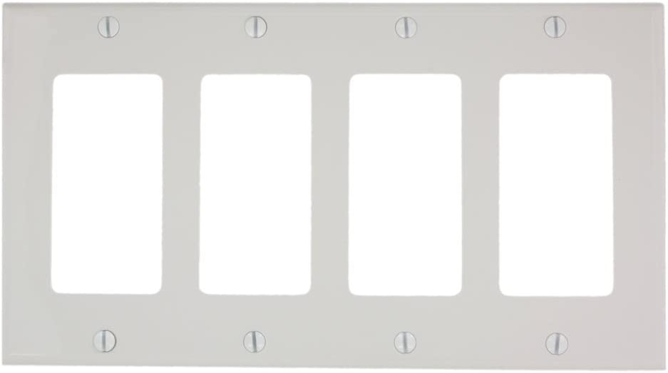 Photo 1 of (3 PACK) Leviton 80412-NW 4-Gang Decora/GFCI Device Wallplate, Standard Size, Thermoplastic Nylon, Device Mount, White
