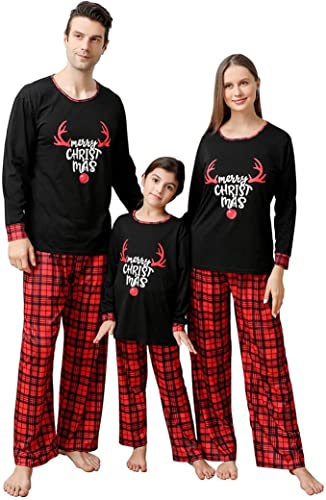 Photo 1 of (1 SET) Matching Family Christmas Pajamas Reindeer Plaid Printed Xmas PJs Loungewear Sleepwear for KIDS 12-14 (1 SET)
