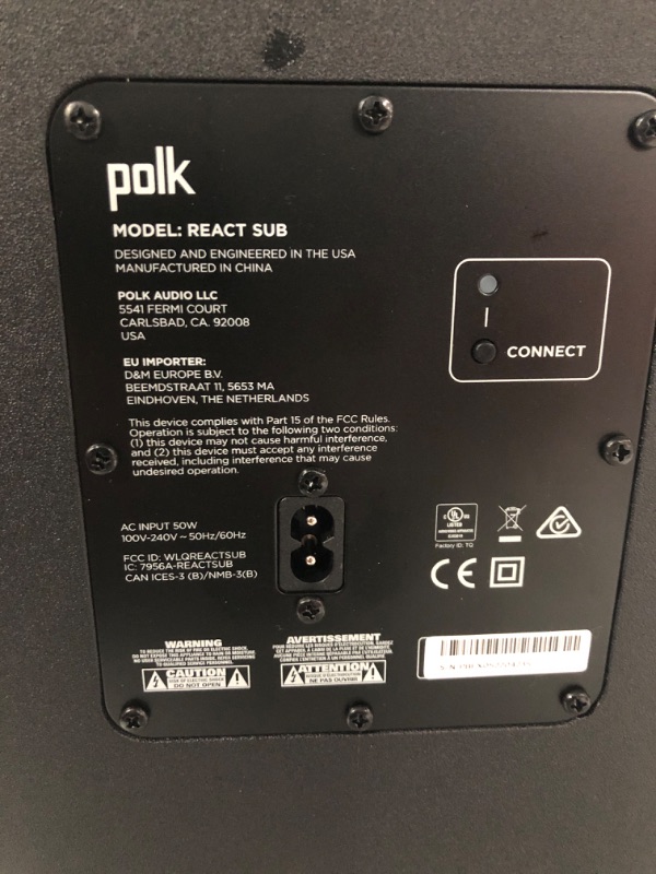 Photo 4 of Parts only**Polk React 7" Wireless Subwoofer - Designed to Add Deep, Impactful Bass to Polk React Soundbar, Bass Adjust EQ, Amazon Alexa Compatible