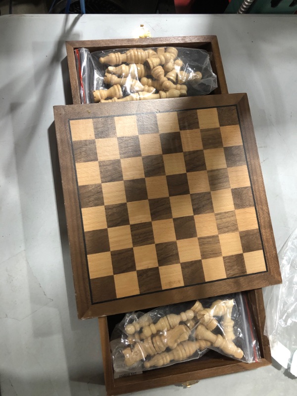 Photo 2 of  Elegant Inlaid Wood Chess Cabinet with Staunton Wood Chessmen (Strategy Game)