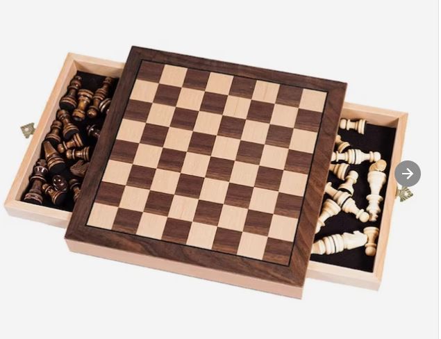 Photo 1 of  Elegant Inlaid Wood Chess Cabinet with Staunton Wood Chessmen (Strategy Game)