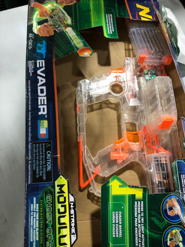 Photo 1 of NERF Modulus Ghost Ops Evader Motorized Blaster -- Light-Up See-Through Blaster and Barrel Extension, Includes 12 Official Elite Darts (Amazon Exclusive) Standard Packaging