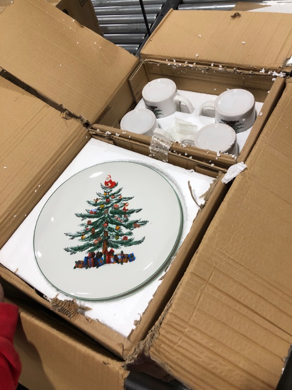 Photo 2 of 16 Piece Christmas Dishes Dinnerware sets, Christmas Tree Ceramic Dinnerware Set with Green Trim, Christmas Porcelain Dinnerware Set, Set for 4 for Christmas Xmas