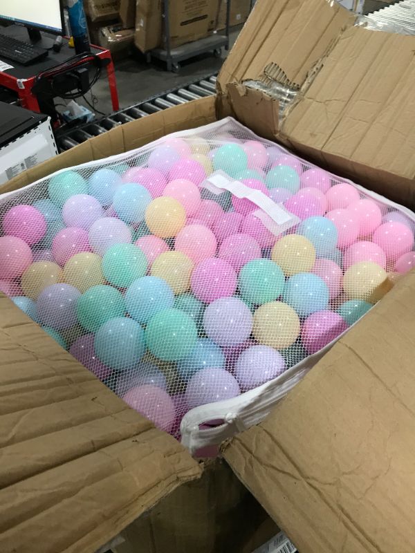 Photo 2 of Amazon Basics BPA Free Crush-Proof Plastic Ball Pit Balls with Storage Bag, Toddlers Kids 12+ Months, 6 Pastel Colors - Pack of 1000