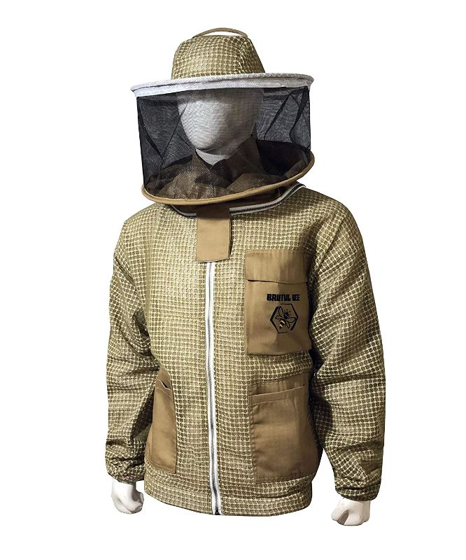 Photo 1 of Brutul Bee 3 Layer Beekeeping Ventilated Jacket Fully Protection Beekeepers Ultralight Ventilated Beekeeping Jacket with Fencing Veil and Round Veil (XL, Khaki)