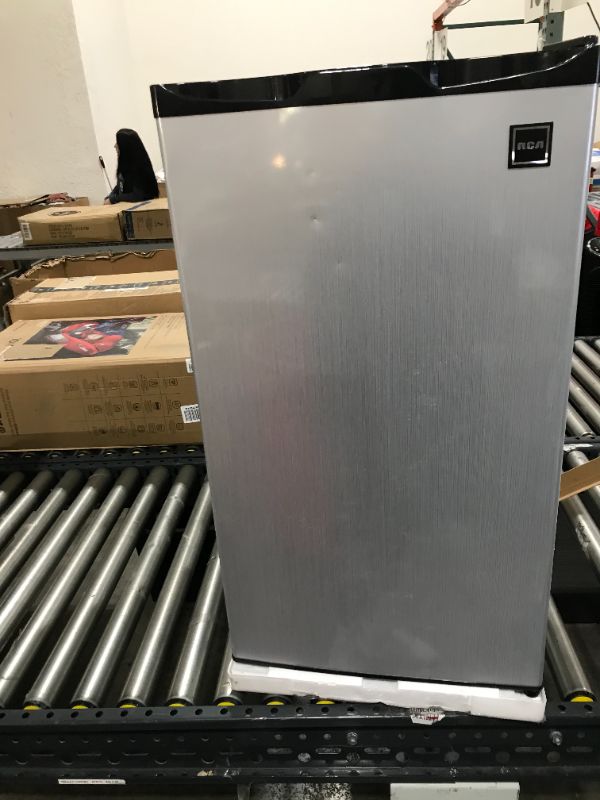 Photo 1 of RCA RFR322 Mini Refrigerator, Compact Freezer Compartment, Adjustable Thermostat Control, Reversible Door, Ideal Fridge for Dorm, Office, Apartment, Platinum Stainless, 3.2 Cubic Feet
