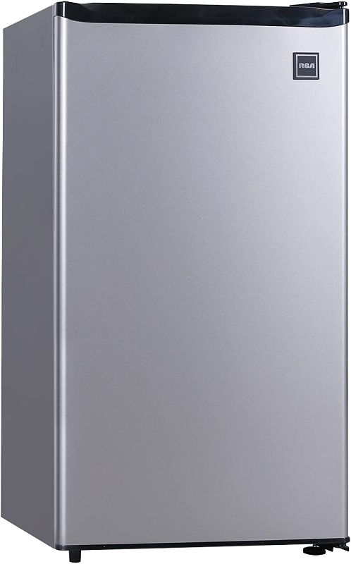 Photo 1 of RCA RFR322 Mini Refrigerator, Compact Freezer Compartment, Adjustable Thermostat Control, Reversible Door, Ideal Fridge for Dorm, Office, Apartment, Platinum Stainless, 3.2 Cubic Feet