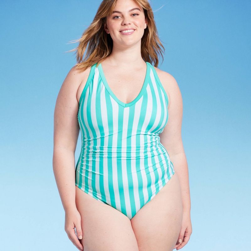 Photo 1 of Women's Plus Size V-Neck Over the Shoulder High Leg One Piece Swimsuit - Kona Sol™ Turquoise Blue (3 PACK)

SZ- 20W