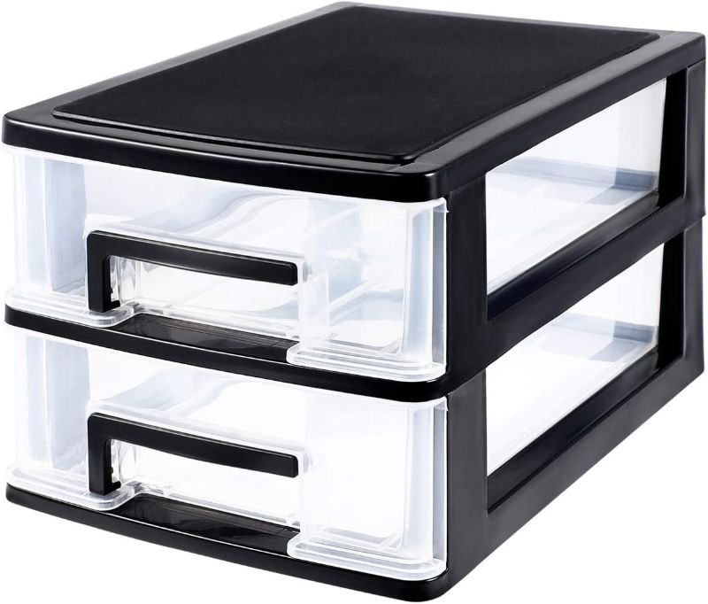 Photo 1 of 1 Pc 2 Drawer Storage Cabinet Clear Storage Drawer Plastic Drawer Type Closet Storage Box Storage Shelf Storage Rack for Office Bedroom Living Room
