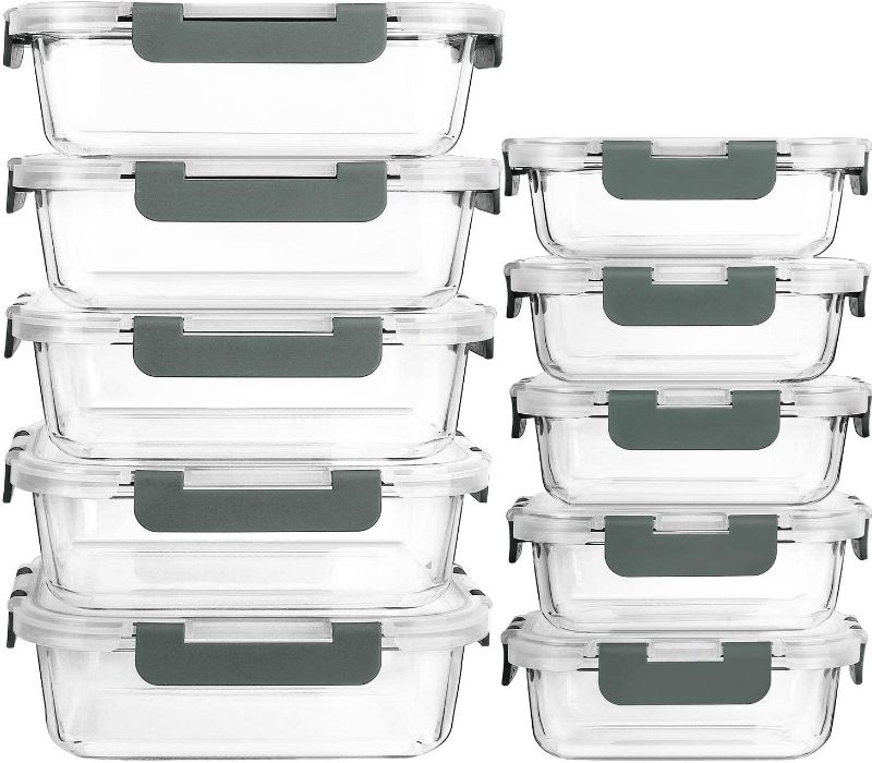 Photo 1 of [10-Pack]Glass Meal Prep Containers with Lids-MCIRCO Glass Food Storage Containers with Lifetime Lasting Snap Locking Lids, Airtight Lunch Containers, Microwave, Oven, Freezer and Dishwasher