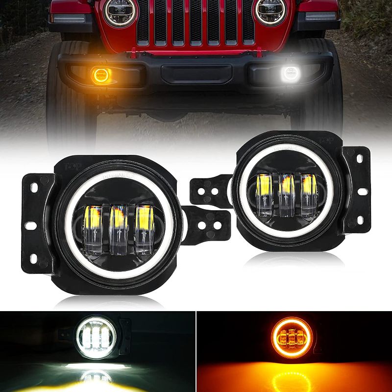 Photo 1 of CAFOPAR 4 inch LED Fog Lights for Jeep Wrangler JL JLU 2018-2021, Round Halo LED Fog Lamps for Jeep Gladiator JT 2020+, LED Fog Light Assembly Kit White DRL & Amber Turn Signal Light