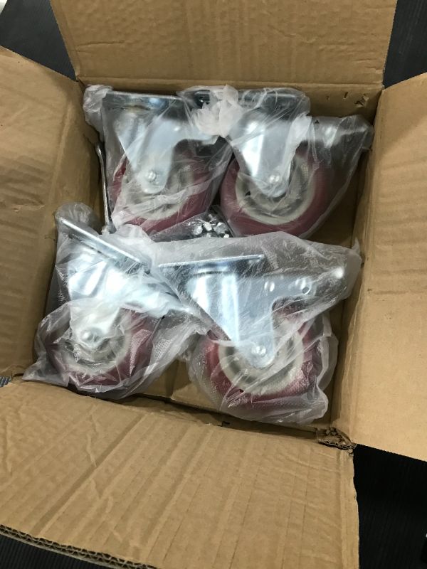 Photo 1 of ABSLIMUS 4 inch Heavy Duty Casters, Lockable Bearing Plate Caster Wheels with Brakes, 360-degree Swivel Casters for Furniture and Workbench Cart, Set of 4, Load 1800lbs (Free Screws and a Spanner)