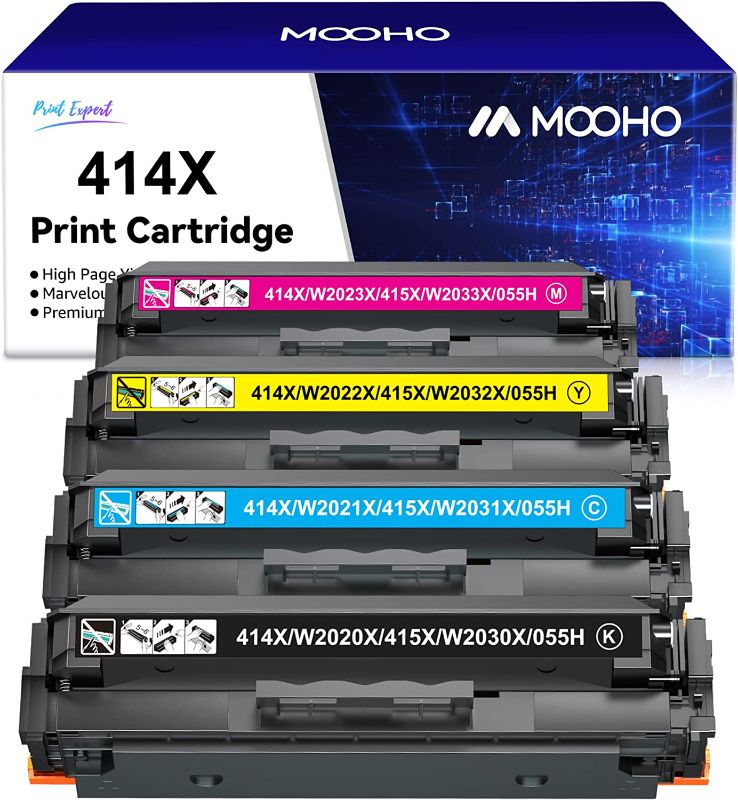 Photo 1 of MOOHO Compatible 414X Toner Cartridge 4 Pack Replacement for HP 414X W2020X High Yield for HP Color Laserjet Pro MFP M479 M454 M479fdn M479dw M479fdw M454dn M454dw Printer(Black Cyan Yellow Magenta)