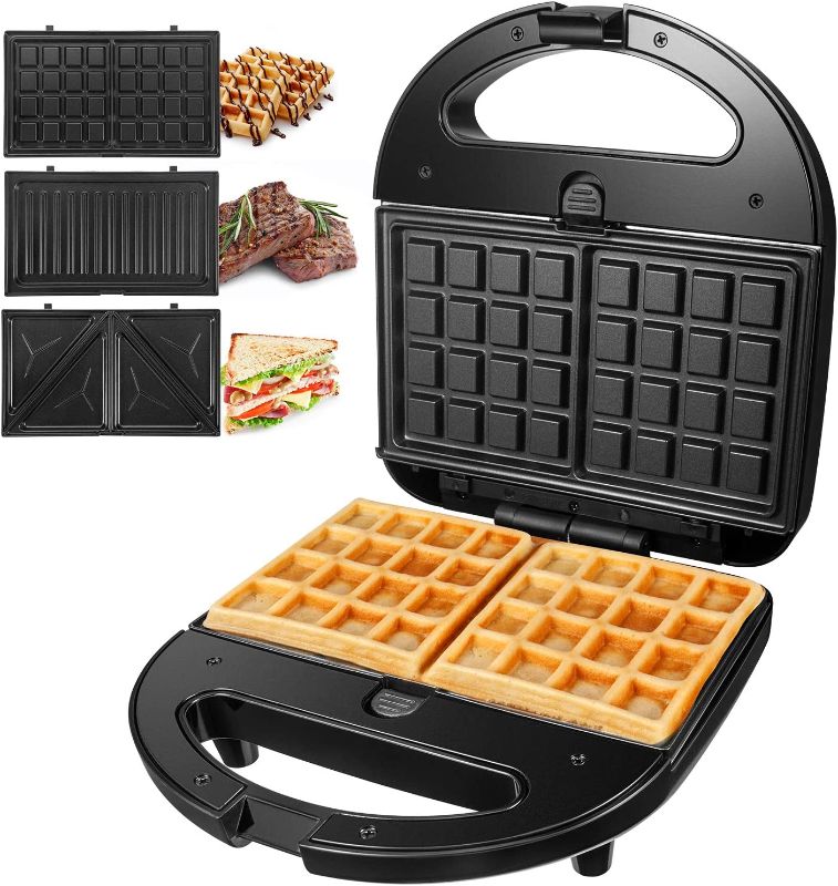 Photo 1 of OSTBA Sandwich Maker 3-in-1 Waffle Iron, 750W Panini Press Grill with 3 Detachable Non-stick Plates, LED Indicator Lights, Cool Touch Handle, Easy to Clean