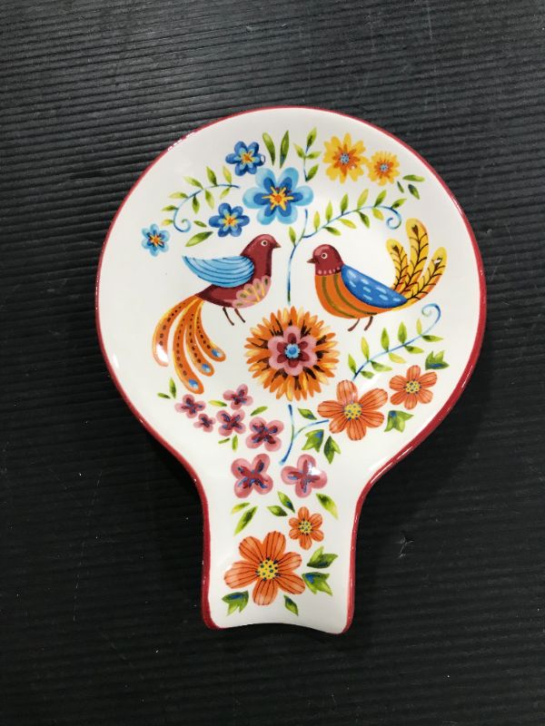 Photo 2 of Bico Red Spring Bird Ceramic Spoon Rest, House Warming Gift, Dishwasher Safe