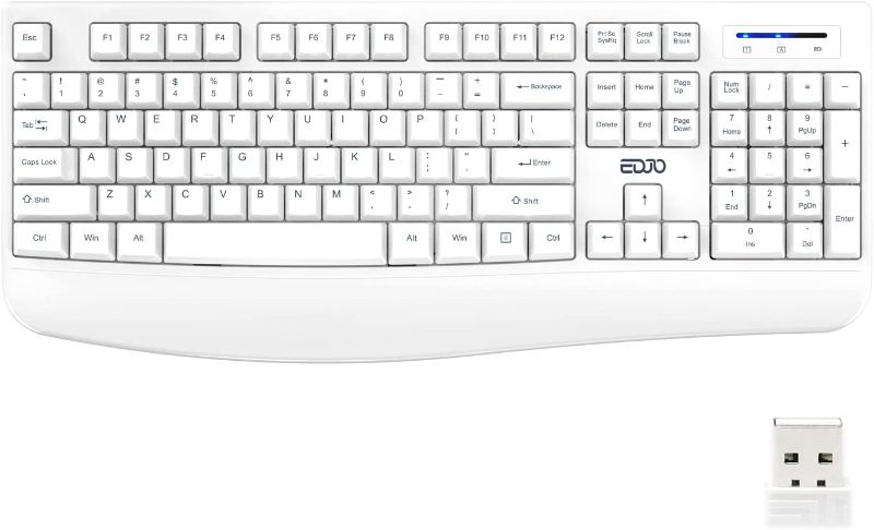 Photo 1 of Wireless Keyboard, EDJO 2.4G Ergonomic Full Size Wireless Computer Keyboard with Wrist Rest for Windows, Mac OS Desktop/Laptop/PC?White?