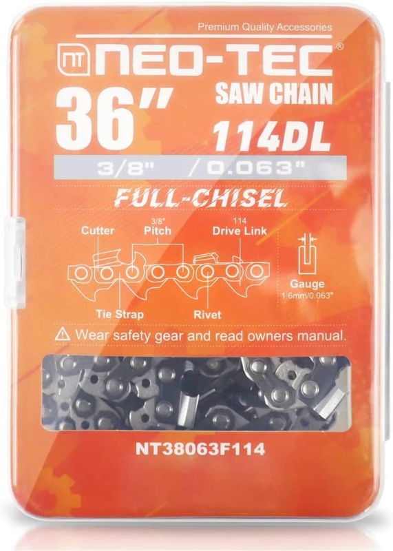 Photo 1 of NEO-TEC 36 inch Chainsaw Chain Blades Full Chisel 3/8 Pitch 0.063" Gauge 114 Drive Link Fit for Stihl Cadena 038 044 046 056 MS440 MS460 MS441 MS461 MS381 MS382 MS660 MS660 G660 Husqvarna 395XP