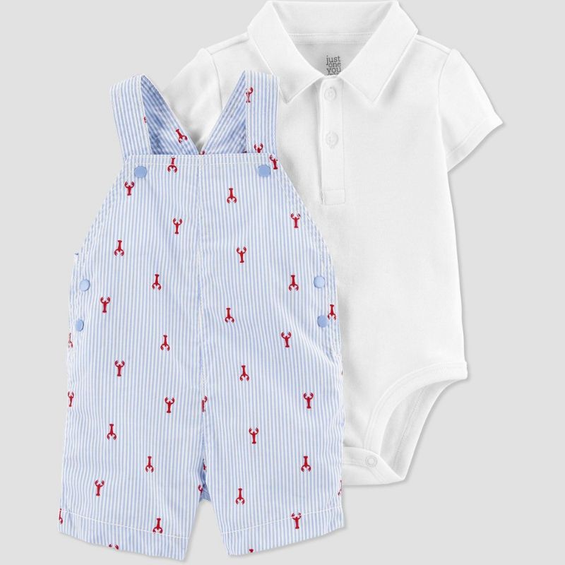 Photo 1 of Baby Boys' Lobster Striped Top & Bottom Set - Just One You® Made by Carter's Blue SIZE 12M
