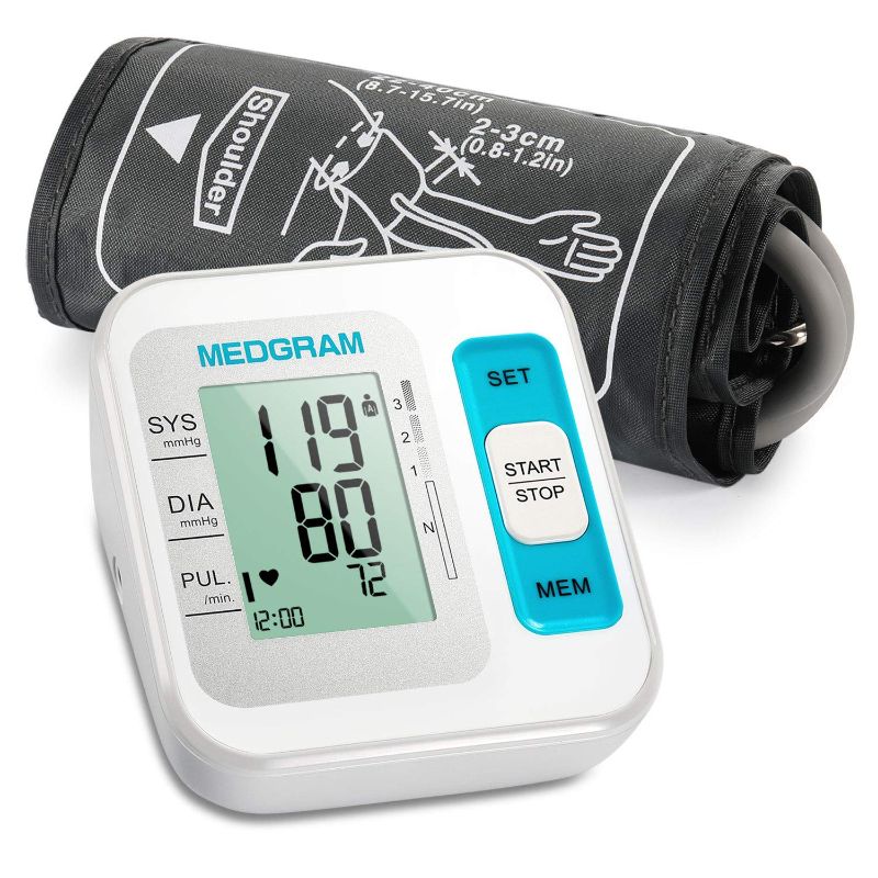 Photo 1 of Blood Pressure Monitor Upper Arm, MEDGRAM Accurate Cuffs for Home Use with Large Cuff 22-40 cm, Automatic & Digital BP Machine, 2 x 120 Sets Memory… (White)
