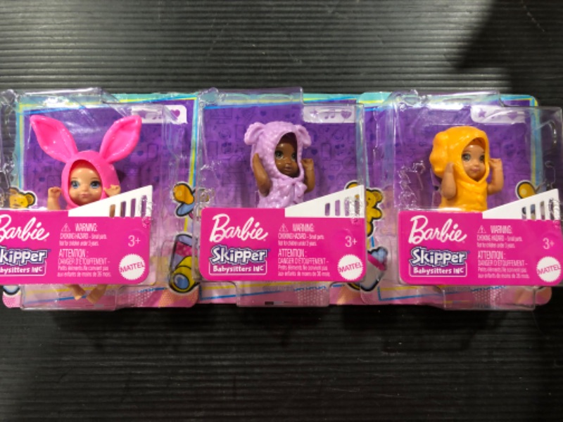 Photo 1 of Barbie Skipper Babysitters Inc. Baby Doll Set with Removable Puppy Onesie Costume & Diaper for 3 to 7 Year Olds Qty 8