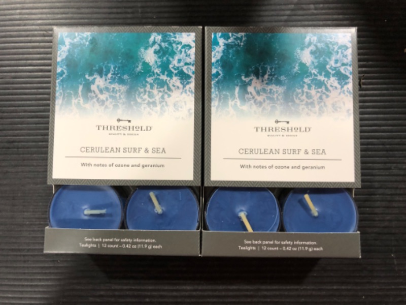 Photo 1 of 12pk Tealight Cerulean Surf and Sea Candle - Threshold Qty 6 