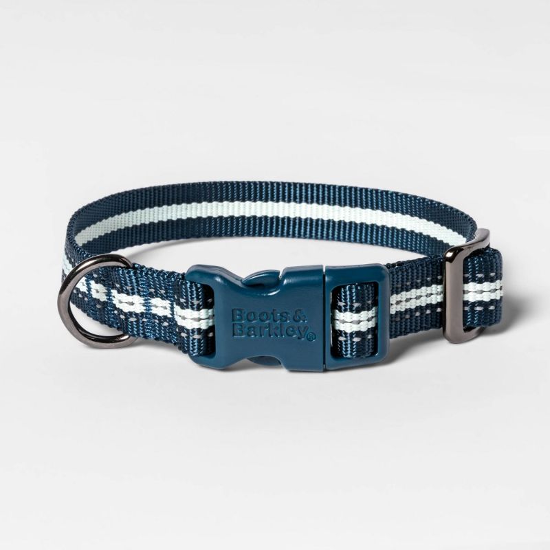 Photo 1 of Boots & Barkley Reflective Stripe Fashion Dog Collar - M - Navy Blue / White
