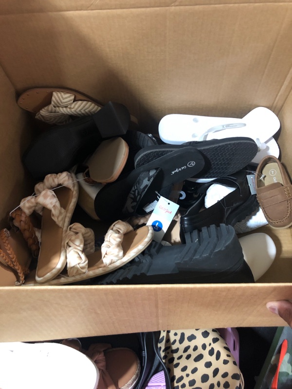 Photo 2 of BOX OF MISC SHOES OF VARIOUS SIZES STYLES AND COLORS SOLD AS IS